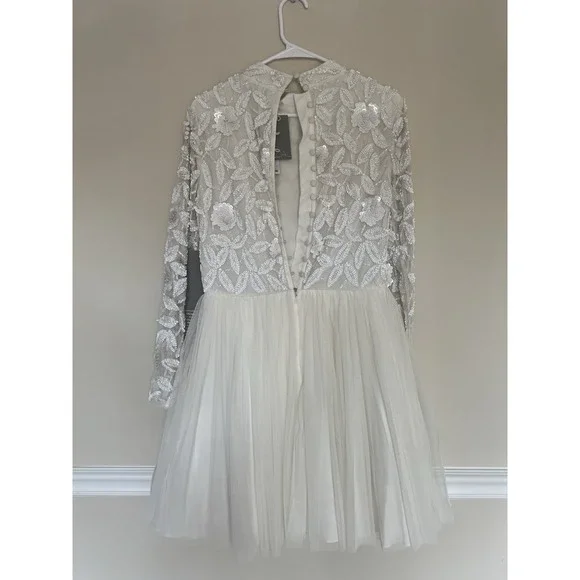 ASOS BRIDAL Arabella embellished bodice mini wedding dress mesh skirt sz 8 Luxy - Picture 3 of 13